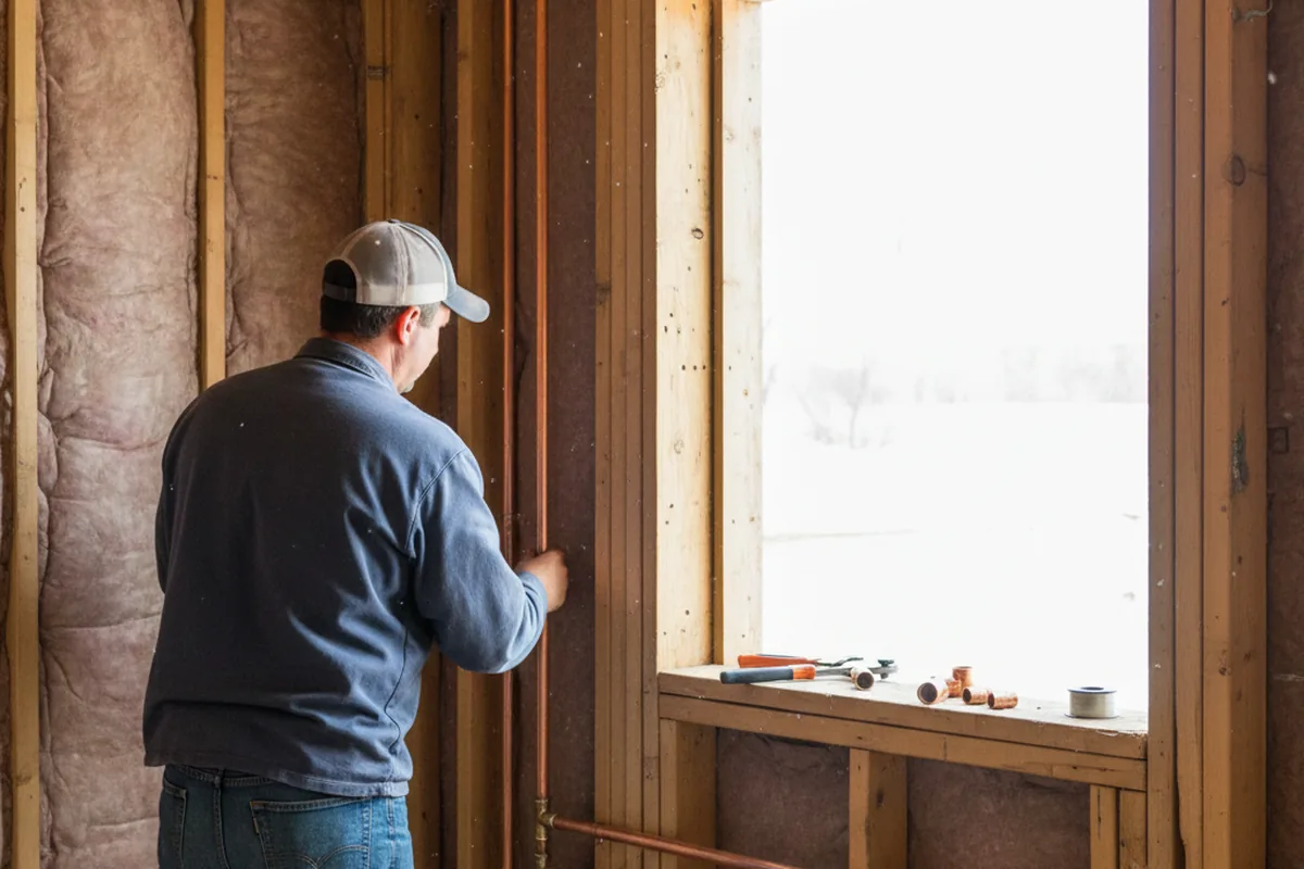 Licensed plumber running new copper supply lines in a Mico home