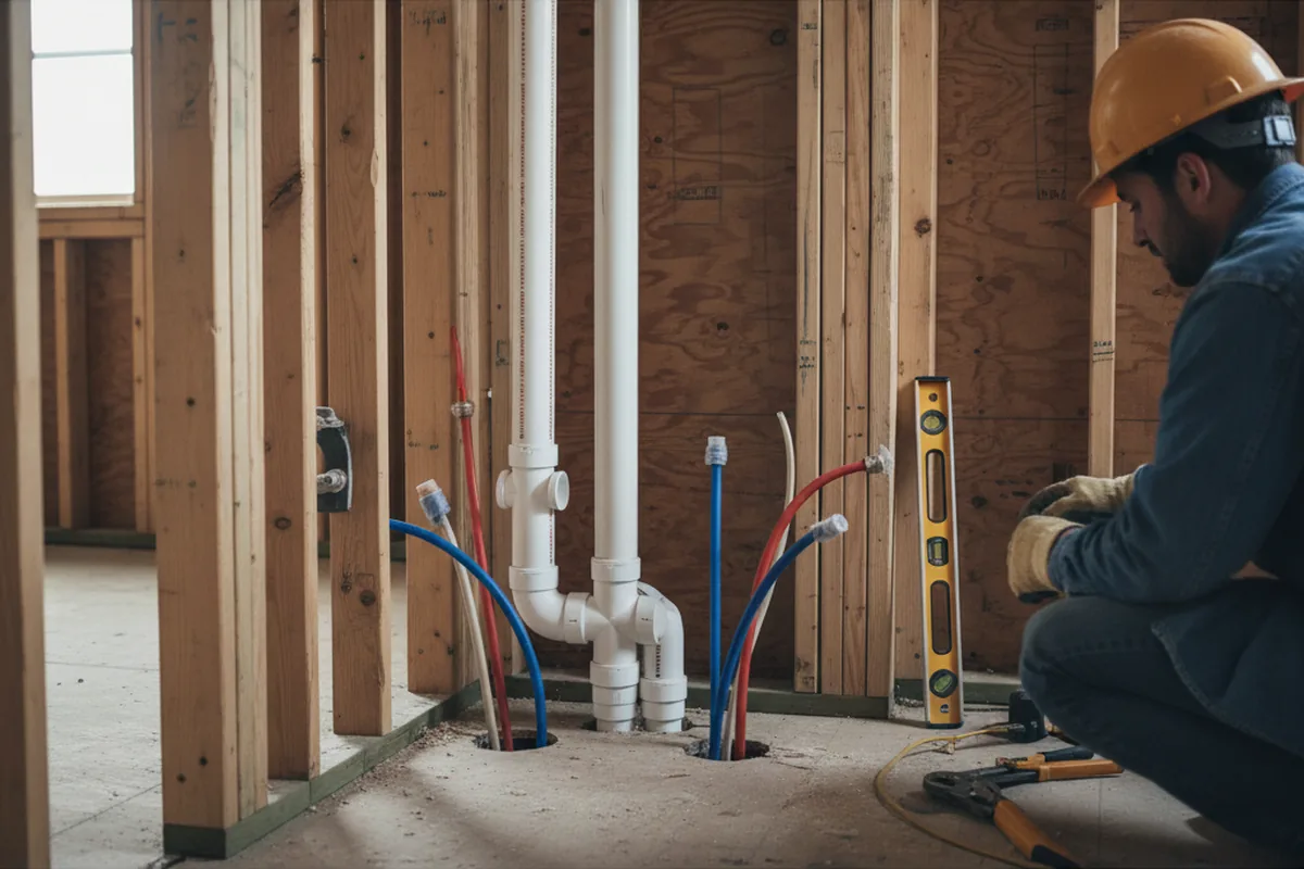 Drain and supply rough-in during Sump Pump Repair in Mico